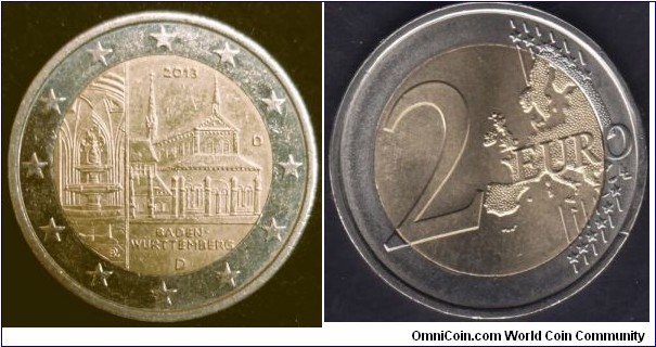 2013 Germany 2 Euro Bad Wurttemburg Mint mark D