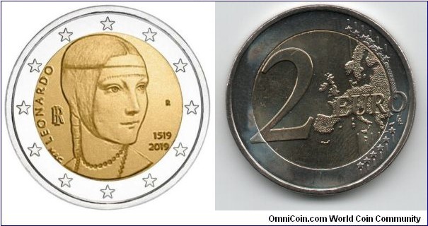 2 Euro Leonardo De Vinci 500th Anniversary of his Death 1519-2019