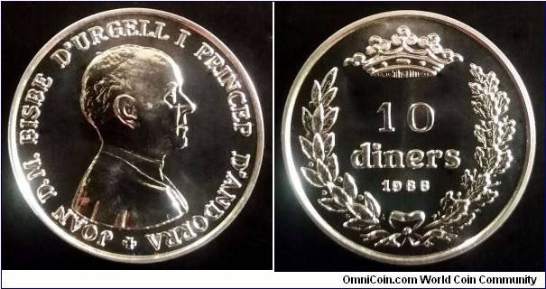 Andorra 10 diners. 1986, Ag 925. Weight; 8g. Diameter; 28mm. Mintage: 10.000 pcs.