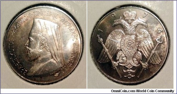 Cyprus 3 pounds. 1974, Archbishop Makarios. Ag 925. Weight; 7,4g. Diameter; 24,55mm. Mintage: 120.000 pcs. 
