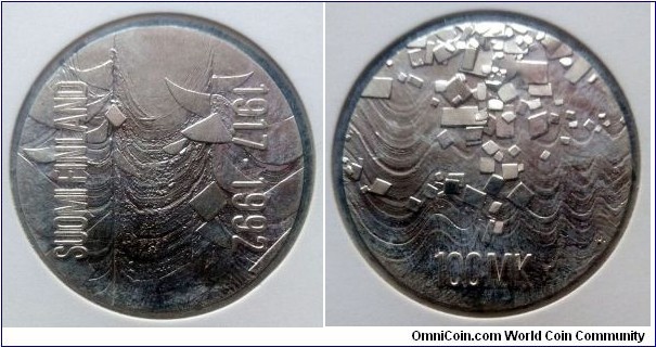 Finland 100 markka. 1992, 75th Anniversary of Independence. ag 925. Weight; 24g. Diameter; 35mm. Mintage: 300.000 pcs.