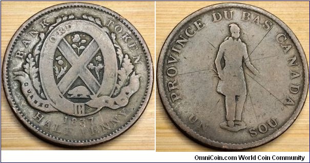 Province Du Bas Canada Un Sou-Halfpenny Bank Token