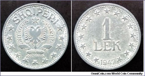 Albania 1 lek. 1947, Zinc.