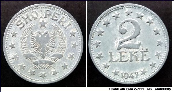 Albania 2 leke. 1947, Zinc.