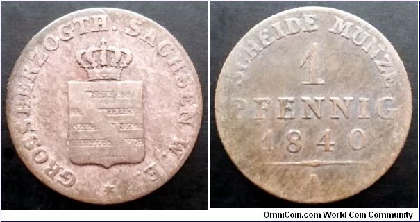 Grand duchy of Saxe-Weimar-Eisenach 1 pfennig. 1840 A