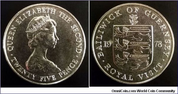 Guernsey 25 pence. 1978, Royal Visit.