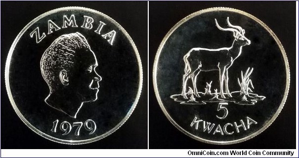 Zambia 5 kwacha. 1979, World Wildlife Fund. Ag 925. Weight; 28,28g. Diameter; 38,61mm. Mintage: 3.250 pcs. 