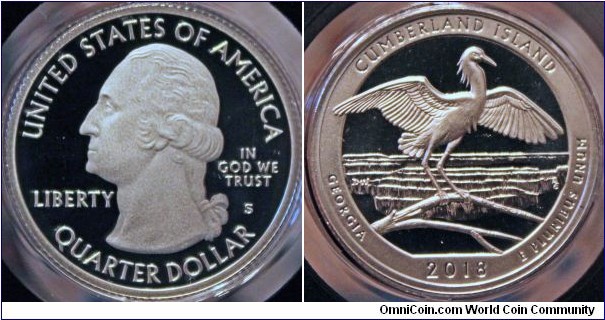 Cumberland Island Nat. Seashore, GA, National Parks quarters program. Featuring a snowy egret. Cu-Ni, 24.3 mm