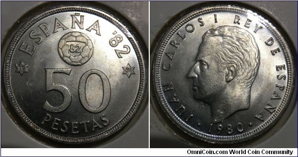 50 Pesetas (Kingdom of Spain / King Juan Carlos I / 1982 FIFA World Cup series / 1981 Issue // Copper-Nickel 75-25) 