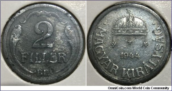 2 Filler (Kingdom of Hungary / Regent Nicolas Horthy // Zinc 2.03g)