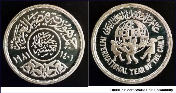 Egypt 5 pounds. 1981, International Year of the Child. Ag 925. Weight; 24g. Diameter; 31mm. Proof. Mintage: 10.000 pcs.