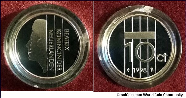 Netherlands 10 cents. 1998, Proof. Mintage: 12.000 pcs.