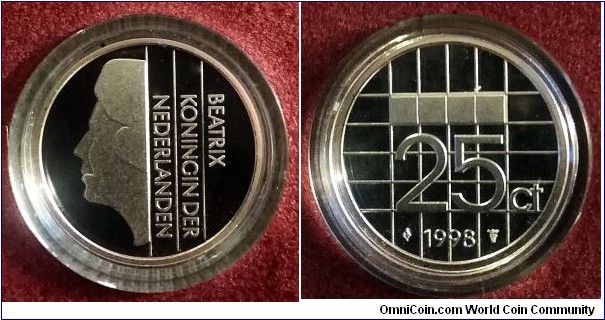 Netherlands 25 cents. 1998, Proof. Mintage: 12.000 pcs.