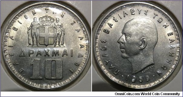 10 Drachmai (Kingdom of Greece / King Paul // Nickel 10g /*) 