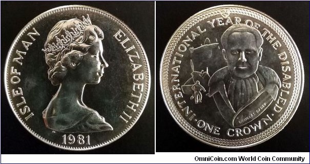 Isle of Man 1 crown. 1981, International Year of Disabled Persons - Sir Douglas Bader.