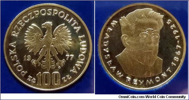 Poland 100 złotych. 1977, Władysław Reymont (1867-1925) Ag 625. Weight; 16,5g. Diameter; 32mm. Mintage: 20.150 pcs.