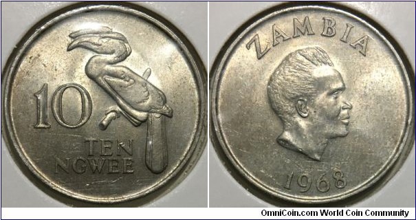 10 Ngwee (Republic of Zambia // Nickel Brass / Mintage: 1.000.000 pcs)