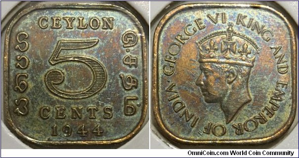 5 Cents (Ceylon - British Crown colony / King George VI // Nickel Brass) 