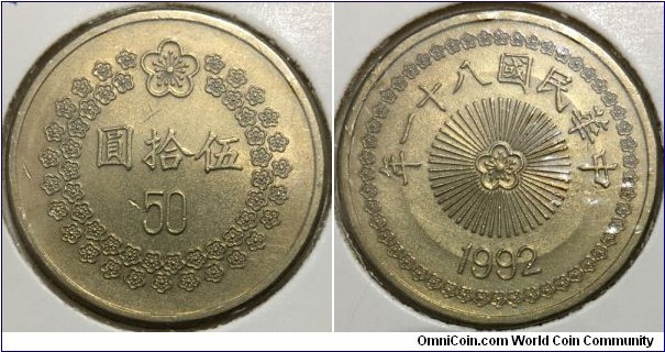 50 New Dollars (Republic of China // Nickel Brass) 