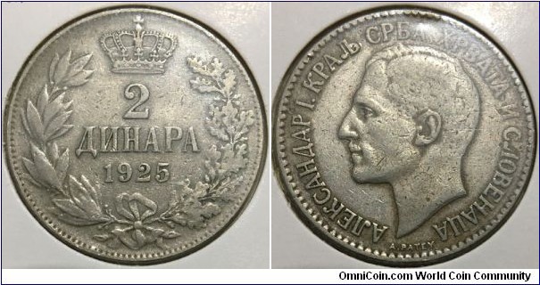 2 Dinara (Kingdom of Serbs,Croats and Slovenes / King Alexander I // Copper-Nickel) 