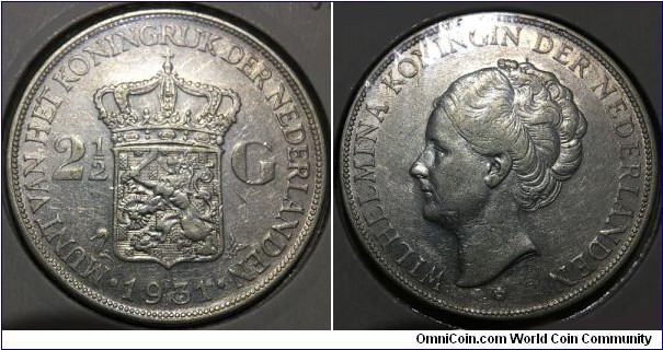 2½ Gulden (Kingdom of the Netherlands / Queen Wilhelmina // SILVER 0.720 / 25g / ⌀38mm) 
