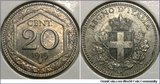 20 Centesimi (Kingdom of Italy / King Vittorio Emanuele III // Copper-Nickel)