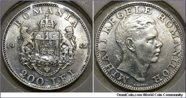 200 Lei (Kingdom of Romania / King Mihai I - 2nd reign // SILVER 0.835 / 6g / ⌀24mm) 