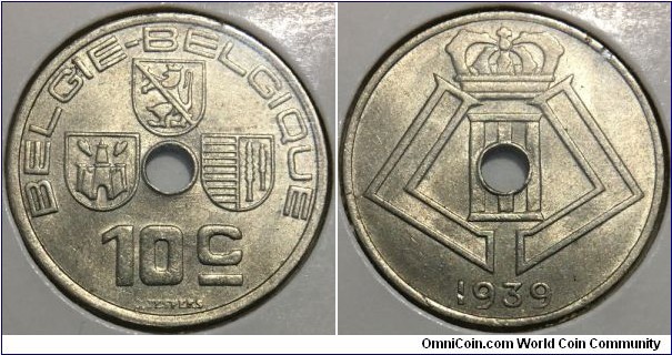 10 Centimes (Kingdom of Belgium / King Leopold III // Nickel Brass)