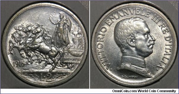 2 Lire (Kingdom of Italy / King Vittorio Emanuele III // SILVER 0.835 / 10g / ⌀27mm) 