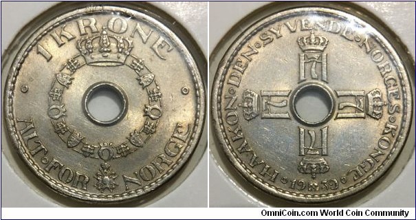 1 Krone (Kingdom of Norway / King Haakon VII // Copper-Nickel)
