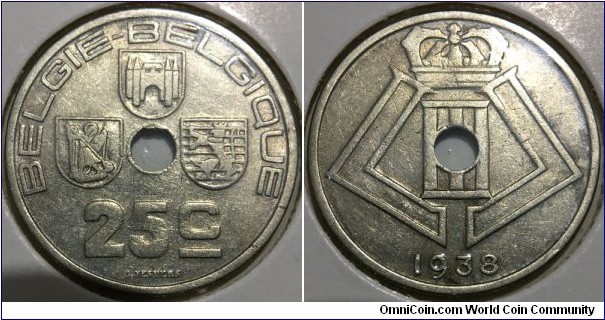 25 Centimes (Kingdom of Belgium / King Leopold III // Nickel Brass) 
