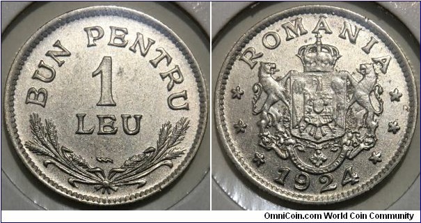 1 Leu (Kingdom of Romania / King Ferdinand I // Copper-Nickel) 