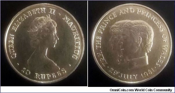 Mauritius 10 rupees. 1981, Royal Wedding.