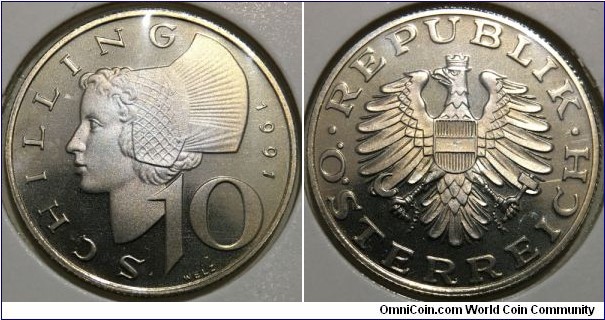 10 Schilling (2nd Republic of Austria // Copper-Nickel plated Nickel / Low Mintage: 27.000 pcs / PROOF) 