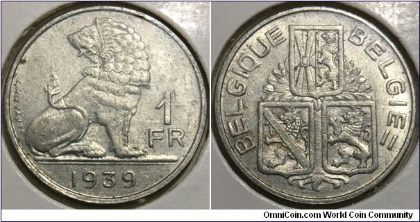 1 Franc (Kingdom of Belgium / King Leopold III // Nickel 4.5g) 