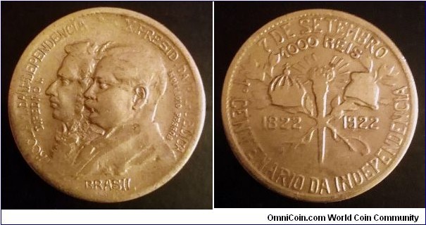 Brazil 1000 reis. 1922, Independence Centennial.