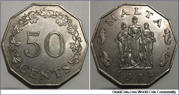 50 Cents (State of Malta / Queen Elizabeth II // Copper-Nickel)