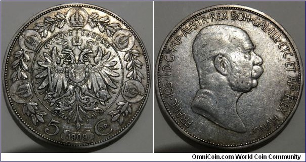 5 Corona (Austro-Hungarian Empire / Archduchy of Austria / Emperor Franz Joseph I // SILVER 0.900 / 24g / ⌀36mm)