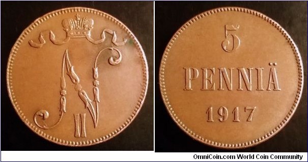 Finland (Grand Duchy) 5 pennia. 1917