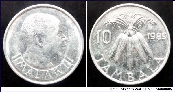 Malawi 10 tambala. 1989, Nickel clad steel.