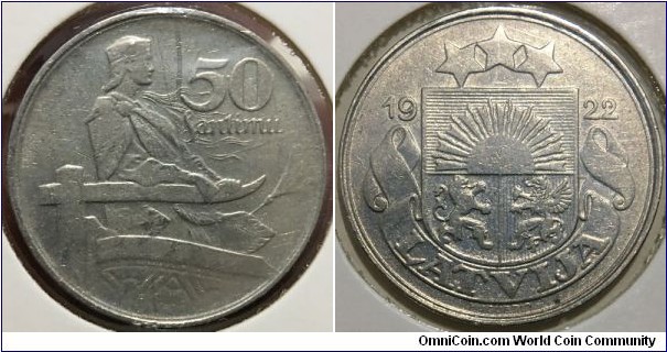 50 Santimu (Republic of Latvia // Nickel 6.5g) 