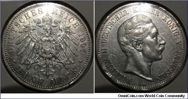 5 Mark (German Empire / Kingdom of Prussia / Kaiser Wilhelm II // SILVER 0.900 / 27.777g / ⌀38.13mm)
