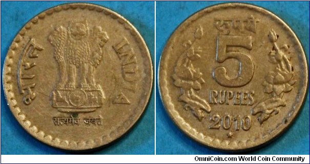 5 Rupees.  Now made of Ni-Brass, 23mm