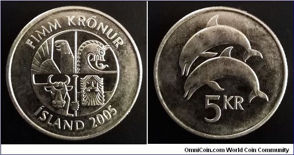 Iceland 5 krónur. 2005, Nickel plated steel.