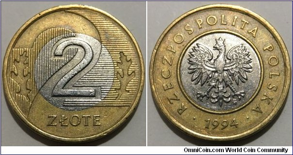 2 Zlote (3rd Polish Republic // Bimetallic: Copper-Nickel centre / Aluminium-Bronze ring) 