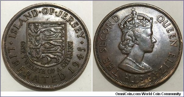 ¹⁄₁₂ Shilling (Bailiwick of Jersey - British Crown Dependencies / Queen Elizabeth II / Liberation of Jersey, 1945 // Bronze 9.4g / Mintage: 720.000 pcs)