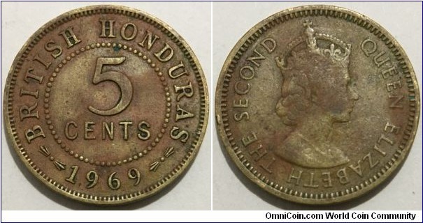 5 Cents (British Honduras / Queen Elizabeth II // Nickel Brass / Mintage: 540.000 pcs)