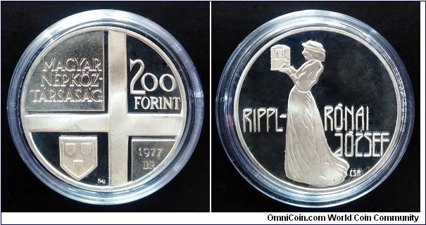 Hungary 200 forint. 1977, Hungarian Painters - József Rippl-Rónai.
Ag 640. Weight; 28g. Diameter; 37mm. Proof. Mintage: 5.000 pcs.