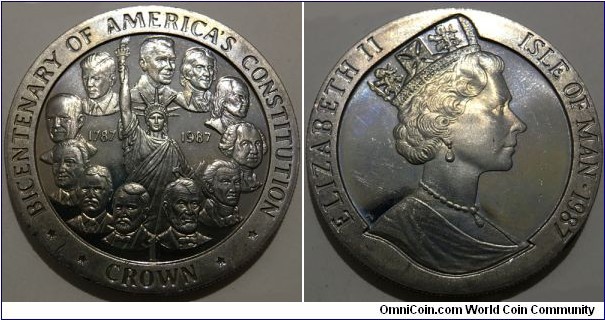1 Crown (Isle of Man - British Crown Dependency / Queen Elizabeth II / 200th Anniversary of the Constitution of the United States // Copper-Nickel)