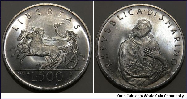 500 Lire (Republic of San Marino / Series: Symbols of the State of San Marino // SILVER 0.835 / 11g / ⌀29mm / Mintage: 125.000 pcs)
